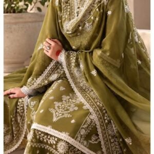 Mahnur — Elaniya Aangan 3-Piece Luxury Embroidered Olive Green Lawn Suit